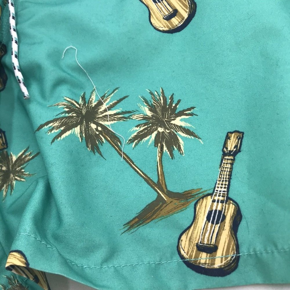 Ukulele Mens 2XL Swim Trunks 6" Inseam Teal Guitars Palm Trees Goodfellow NWT